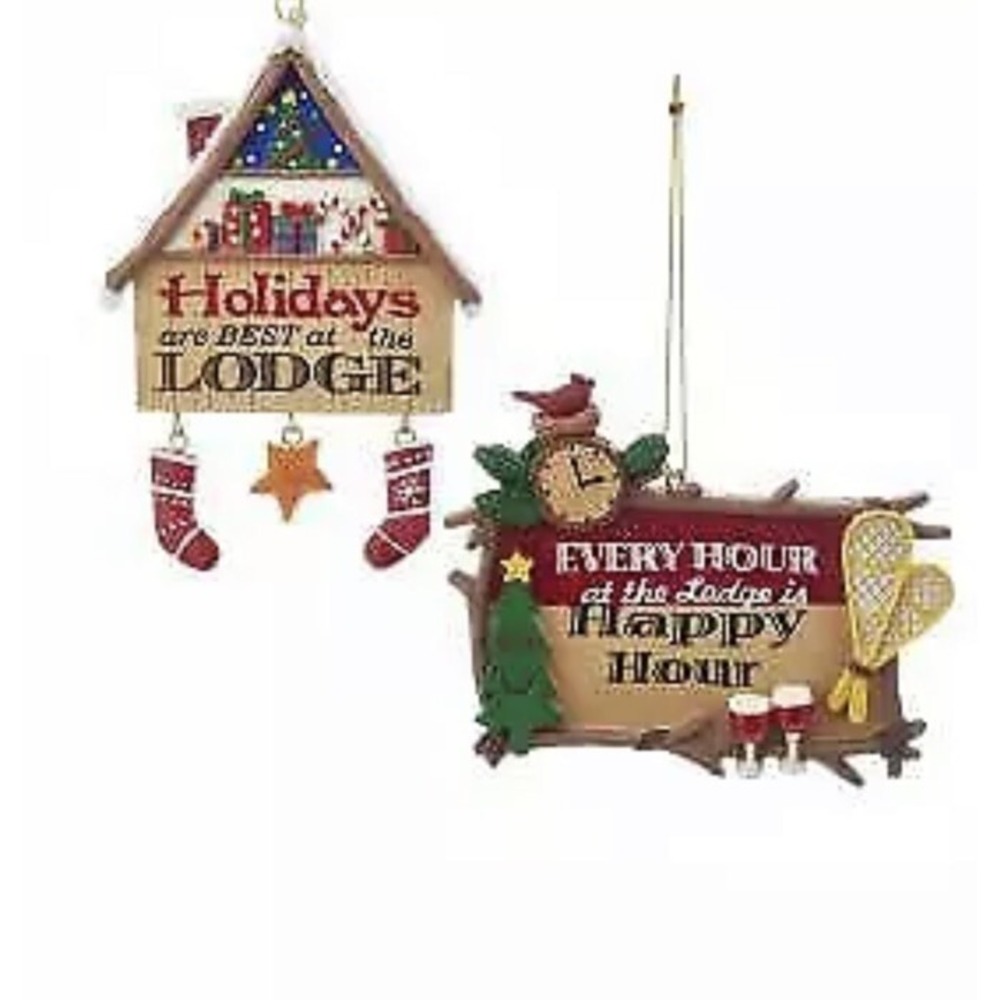 Lodge Happy Hour Christmas Ornament Snowshoes Wine Tree Clock Kurt Adler‎